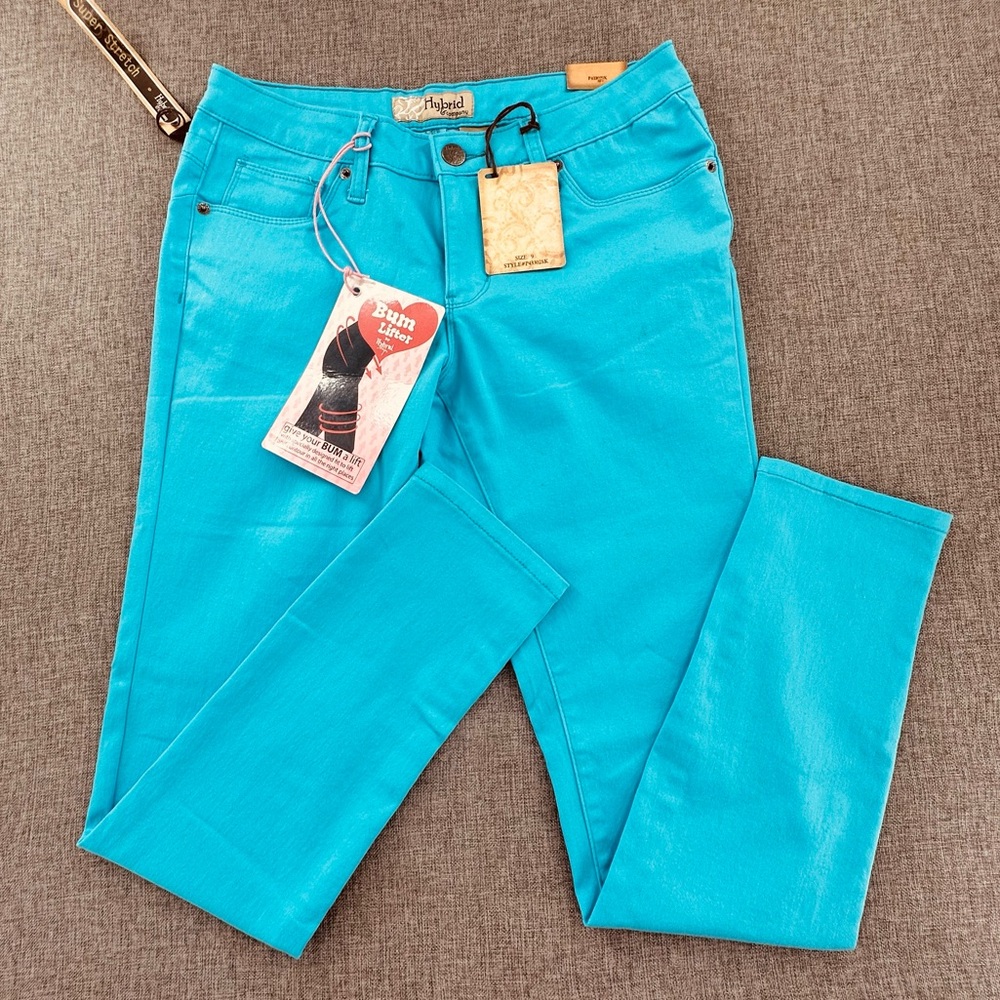 NEW! Hybrid & Company Skinny‎ Jeans Bum Lifter Turquoise 9 Cotton Blend Stretch - Picture 2 of 14